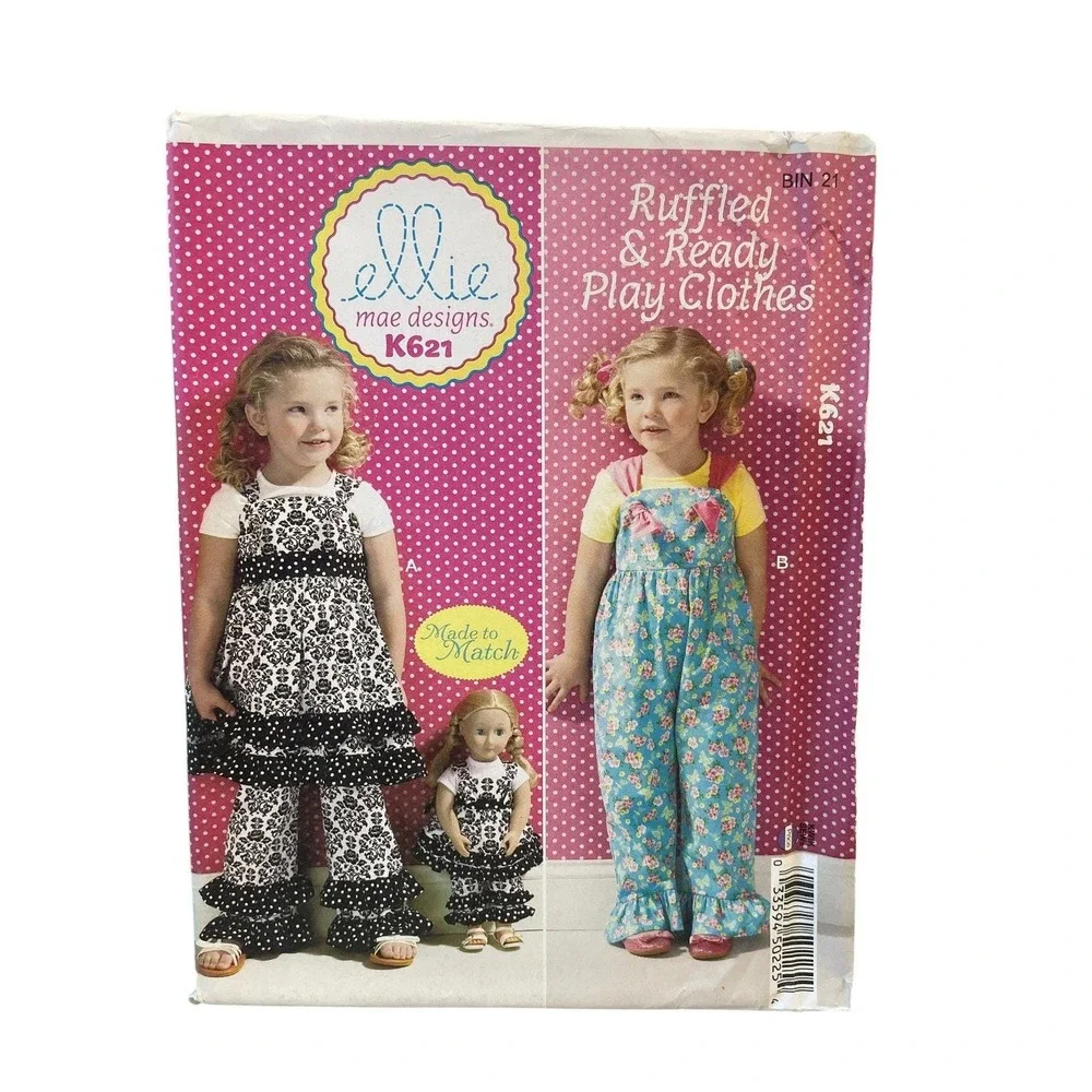 Ellie Mae Designs K621 Girls Top Pants Overalls Doll Ruffled Play Clothes XXS-L